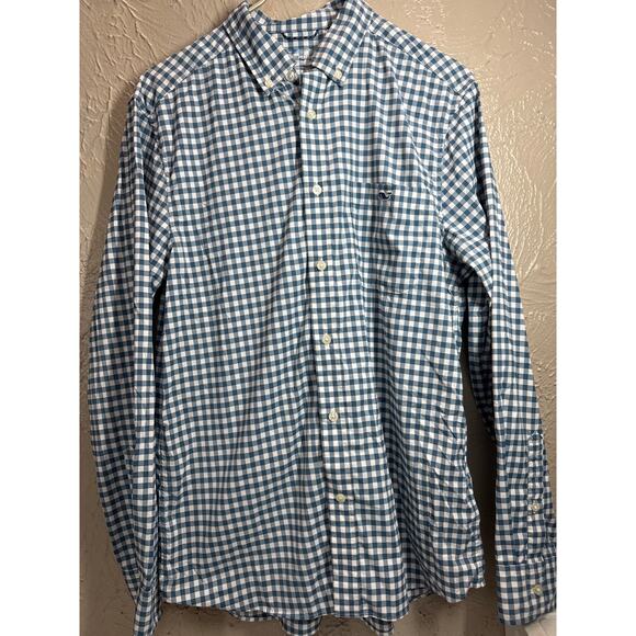 Vineyard Vines Shirt Men Blue Green White Plaid On The Go OTG Performance Medium - Picture 2 of 6